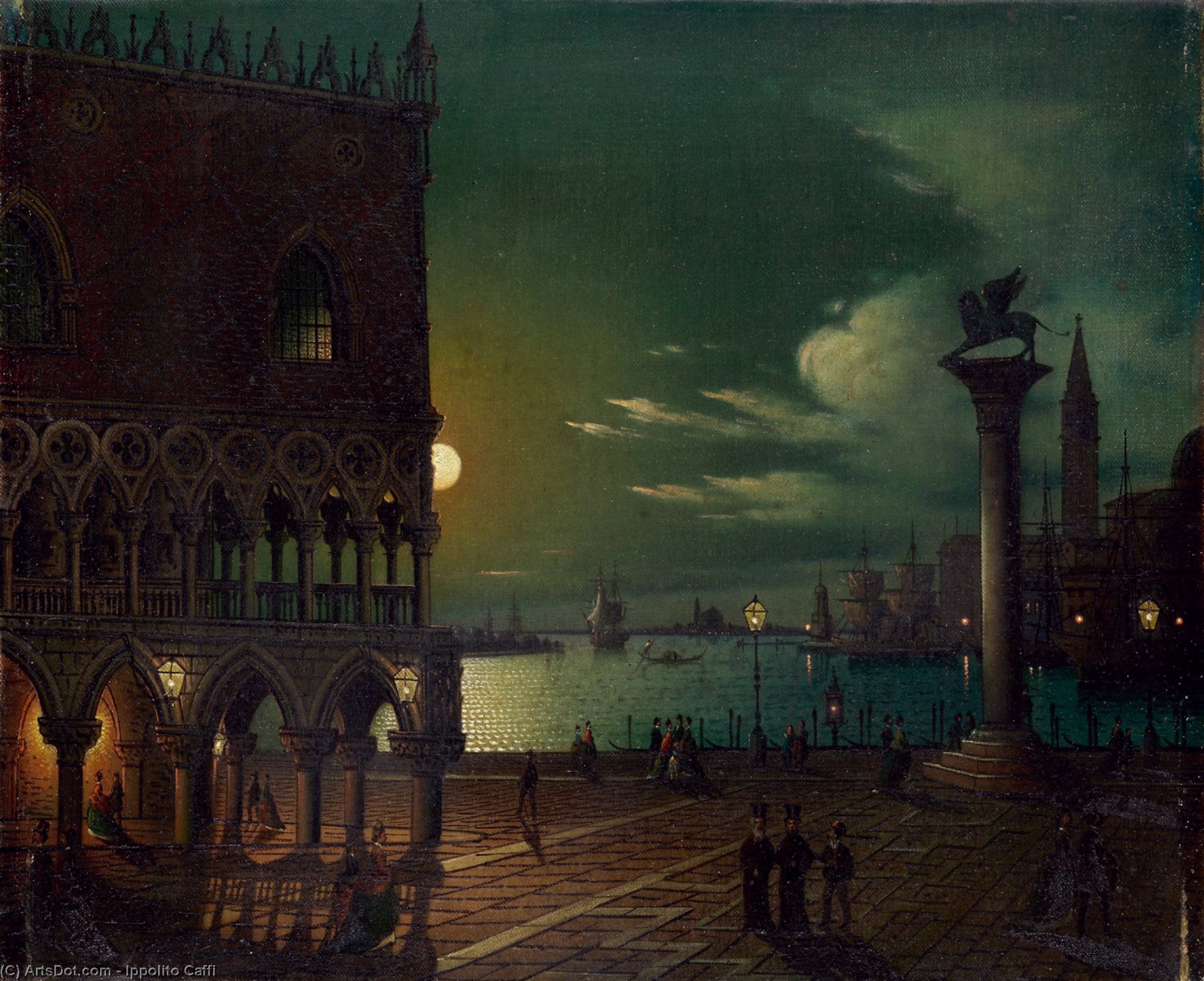 Wikioo.org - The Encyclopedia of Fine Arts - Painting, Artwork by Ippolito Caffi - St. Mark's Square in Venice in the moonlight