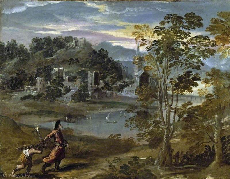 Wikioo.org - The Encyclopedia of Fine Arts - Painting, Artwork by Ippolito Scarsella (Scarsellino) - Landscape with Abraham and Isaac