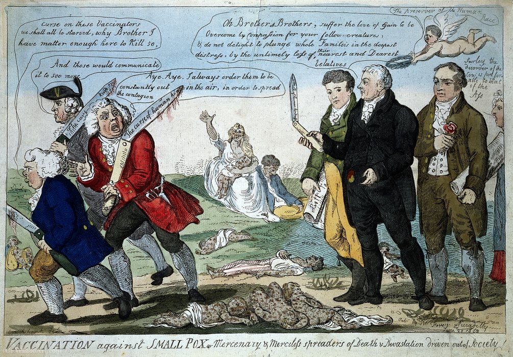Wikioo.org - The Encyclopedia of Fine Arts - Painting, Artwork by Isaac Robert Cruikshank - Jenner and his two colleagues seeing off three anti-vaccinat