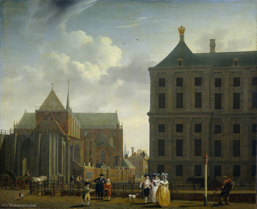 Wikioo.org - The Encyclopedia of Fine Arts - Painting, Artwork by Isaak Ouwater - The New Church and the Town Hall on Dam Square in Amsterdam