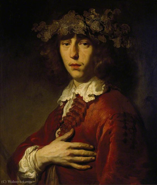 Wikioo.org – L'Enciclopedia delle Belle Arti - Pittura, Opere di Jacob Adriaensz Backer - Un giovane uomo che indossa una corona di fiori di foglie di vite