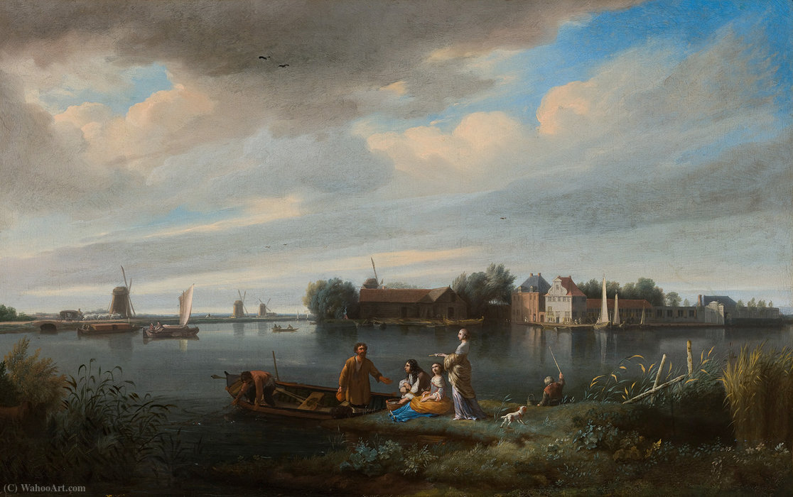 Wikioo.org - The Encyclopedia of Fine Arts - Painting, Artwork by Jacob Esselens - De Omval bij Amsterdam-The Omval on the River Amstel