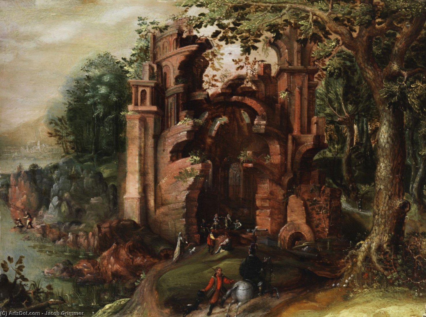 WikiOO.org - Encyclopedia of Fine Arts - Schilderen, Artwork Jacob Grimmer - Ruin in a forest