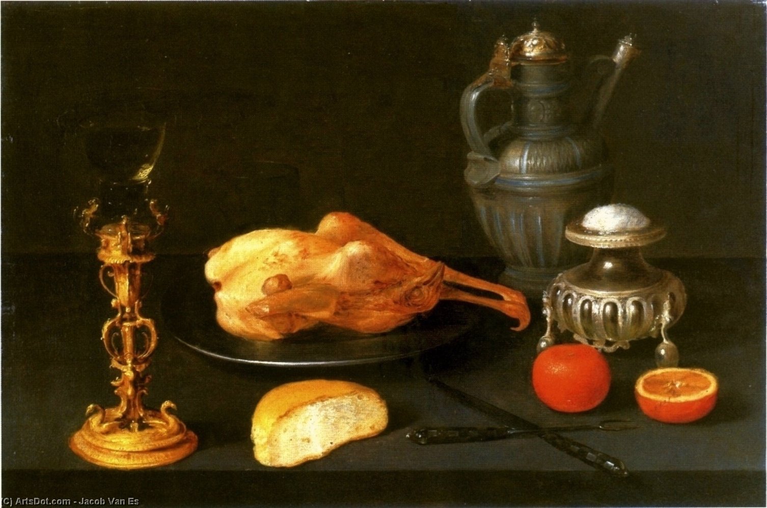 Wikioo.org - The Encyclopedia of Fine Arts - Painting, Artwork by Jacob Foppens Van Es - Still life with a salt cellar.