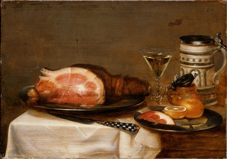 Wikioo.org - The Encyclopedia of Fine Arts - Painting, Artwork by Jacob Foppens Van Es - Still life with bacon