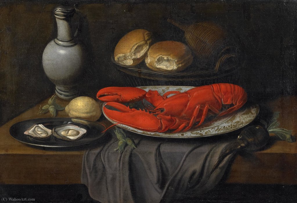 WikiOO.org - אנציקלופדיה לאמנויות יפות - ציור, יצירות אמנות Jacob Foppens Van Es - Still Life with lobster and oysters