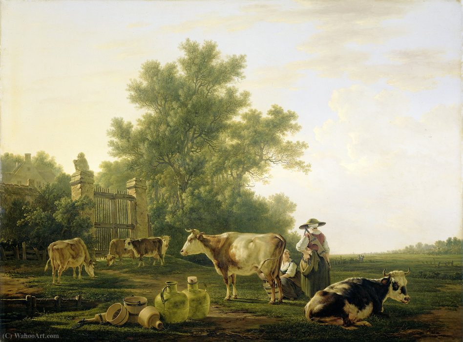 Wikioo.org – L'Encyclopédie des Beaux Arts - Peinture, Oeuvre de Jacob Van Strij Dordrecht - Le temps de traite