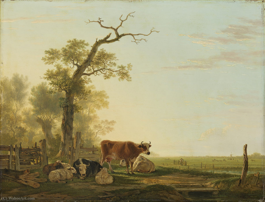 Wikoo.org - موسوعة الفنون الجميلة - اللوحة، العمل الفني Jacob Van Strij Dordrecht - Pastureland with cattle