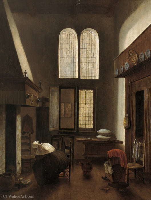 Wikioo.org - The Encyclopedia of Fine Arts - Painting, Artwork by Jacobus Vrel - Interior with a Woman Seated by a Hearth