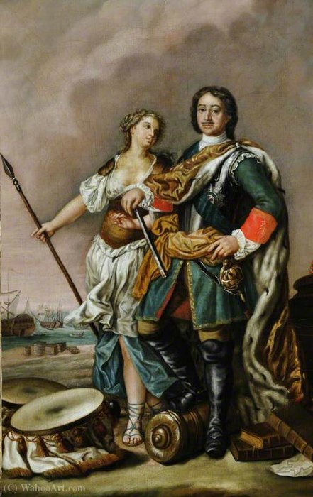 Wikioo.org - The Encyclopedia of Fine Arts - Painting, Artwork by Jacopo Amigoni - Peter I (1672–1725), 'Peter the Great', Tsar of Russia, with Minerva