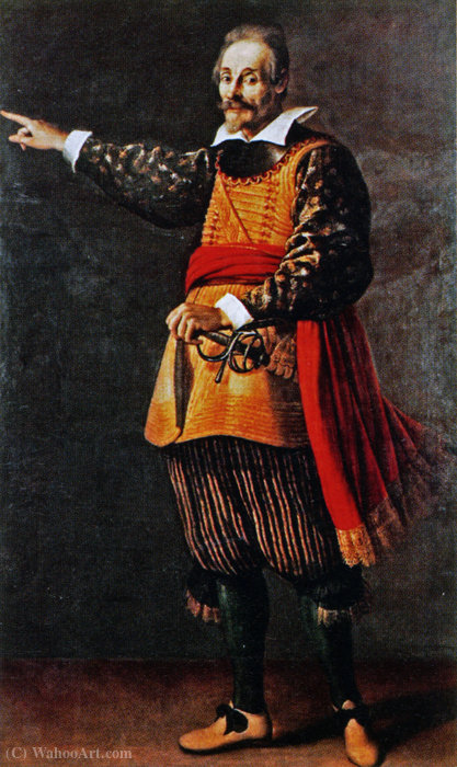Wikioo.org - The Encyclopedia of Fine Arts - Painting, Artwork by Jacopo Da Empoli - Portrait painting of the Italian commedia dell'arte actor Francesco Andreini in the costume of Capitano