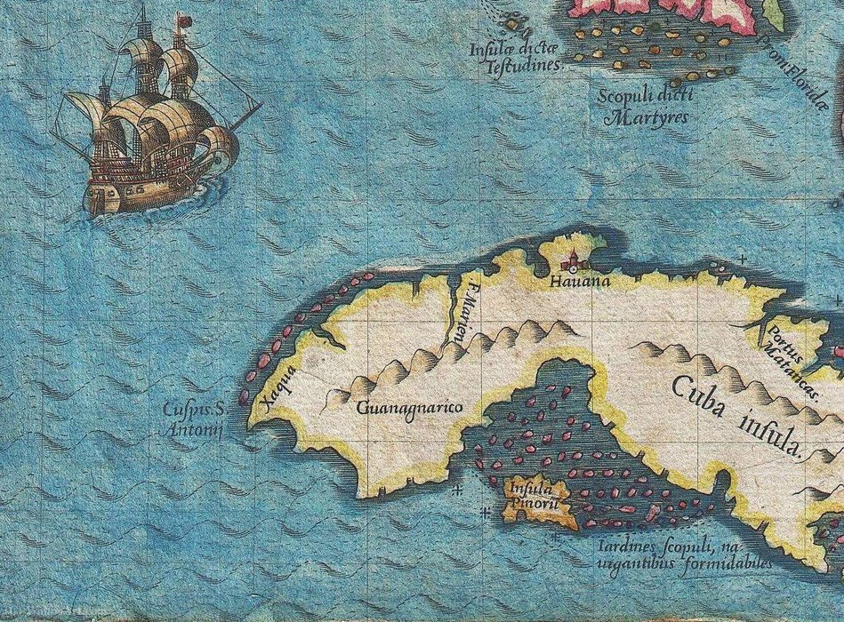 WikiOO.org - Enciklopedija dailės - Tapyba, meno kuriniai Jacques (De Morgues) Le Moyne - MAP OF West Cuba. Engraved map by en