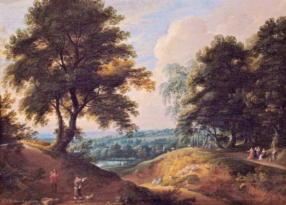 Wikioo.org - สารานุกรมวิจิตรศิลป์ - จิตรกรรม Jacques D' Arthois - Landscape with a Huntsman