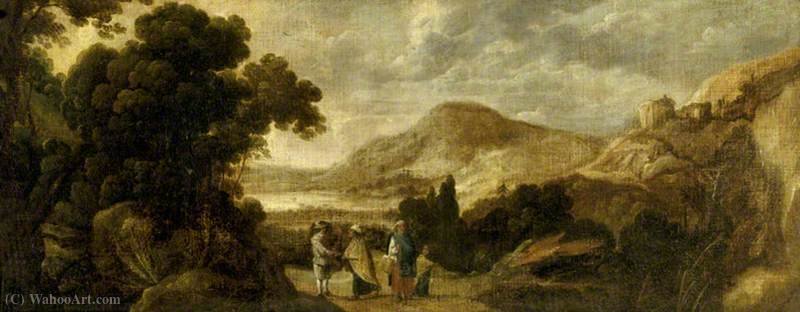 Wikioo.org - The Encyclopedia of Fine Arts - Painting, Artwork by Jacques D' Arthois - Woody Landscape with Gypsies Telling a Gentleman's Fortune