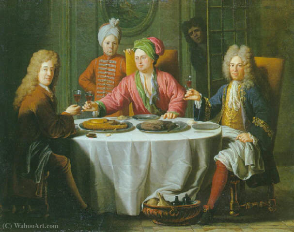 Wikioo.org - The Encyclopedia of Fine Arts - Painting, Artwork by Jacques Van Schuppen - Gentlemen meeting around a table in an interior