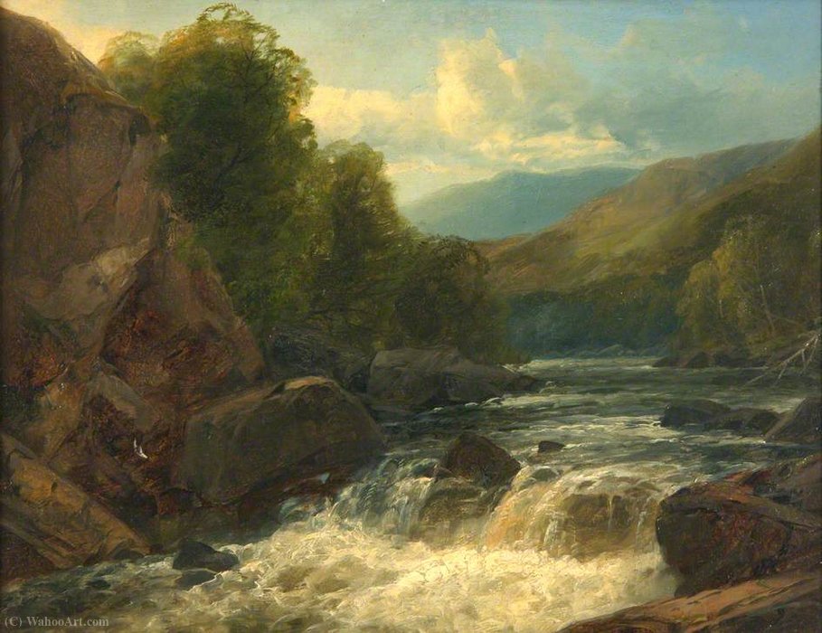WikiOO.org - אנציקלופדיה לאמנויות יפות - ציור, יצירות אמנות James Burrell Smith - A Waterfall, Vale of Neath