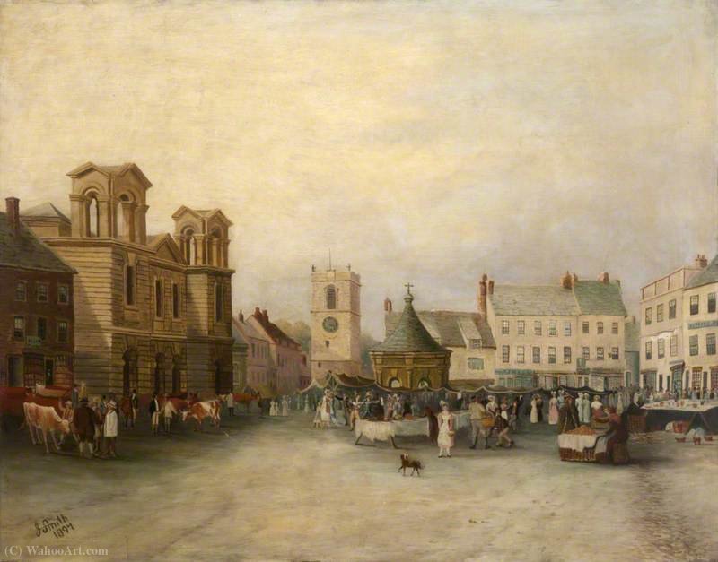 Wikioo.org - The Encyclopedia of Fine Arts - Painting, Artwork by James Burrell Smith - Morpeth market place, (1897)
