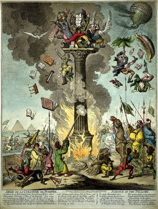 Wikioo.org - The Encyclopedia of Fine Arts - Painting, Artwork by James Gillray - A group of French savants huddle together at the top