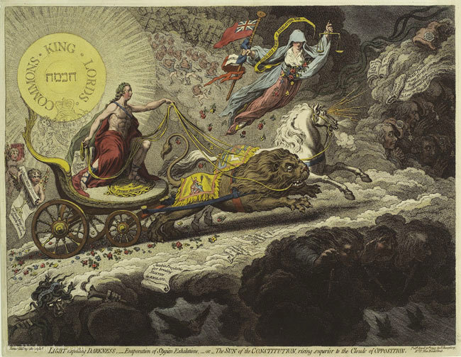 Wikioo.org - The Encyclopedia of Fine Arts - Painting, Artwork by James Gillray - Light expelling darkness