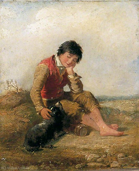 WikiOO.org - Enciclopedia of Fine Arts - Pictura, lucrări de artă James John Hill - Boy and Dog Reposing