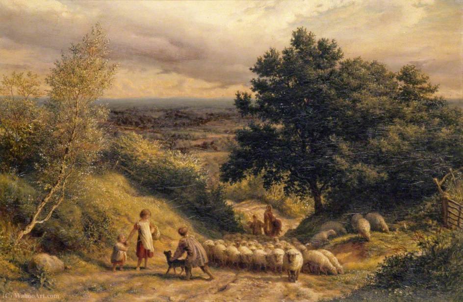 Wikioo.org - The Encyclopedia of Fine Arts - Painting, Artwork by James Thomas Linnell - Driving Sheep A View from Reigate, Surrey