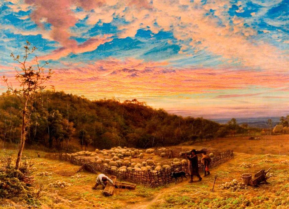 Wikioo.org - The Encyclopedia of Fine Arts - Painting, Artwork by James Thomas Linnell - The Sheepfold, Morning in Autumn