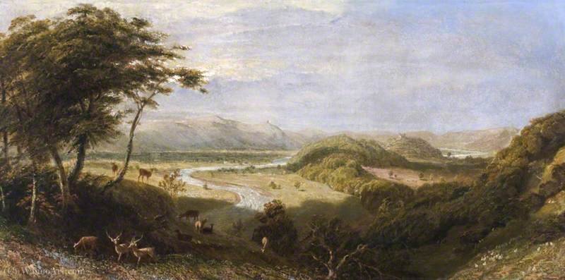 WikiOO.org - Encyclopedia of Fine Arts - Maleri, Artwork James Thomas Linnell - The Towy Valley with Dinefwr Castle and Paxton Tower in the Distance