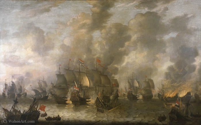 WikiOO.org - Encyclopedia of Fine Arts - Maľba, Artwork Jan Abrahamsz Beerstraten - The Battle of Scheveningen