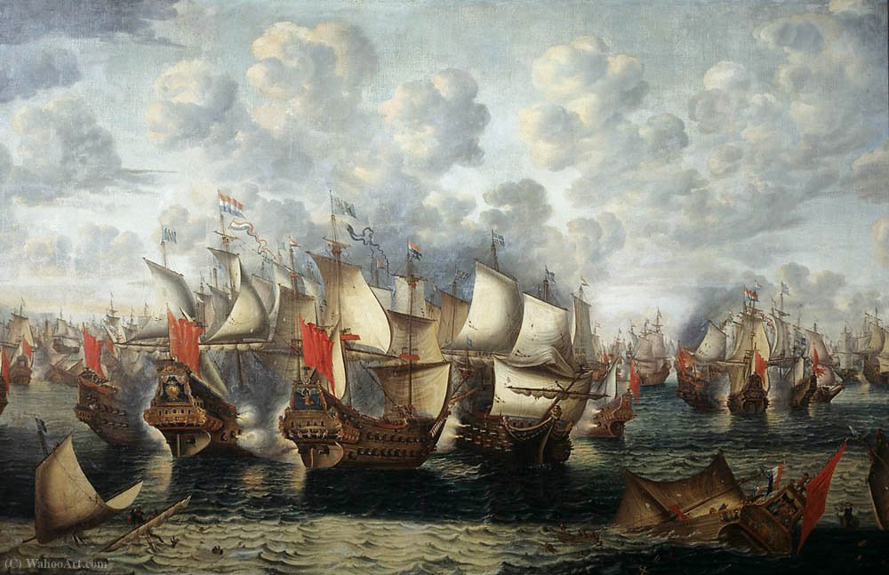 WikiOO.org - 백과 사전 - 회화, 삽화 Jan Abrahamsz Beerstraten - The first phase of the Battle of the Sound