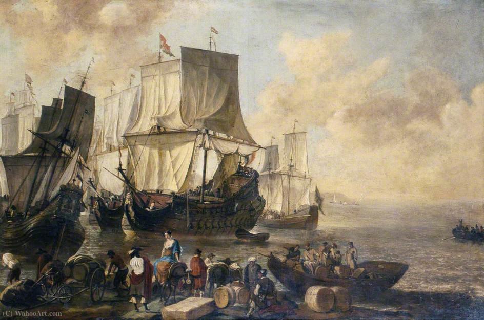 Wikioo.org - The Encyclopedia of Fine Arts - Painting, Artwork by Jan Baptist Weenix - Shipping in Harbour
