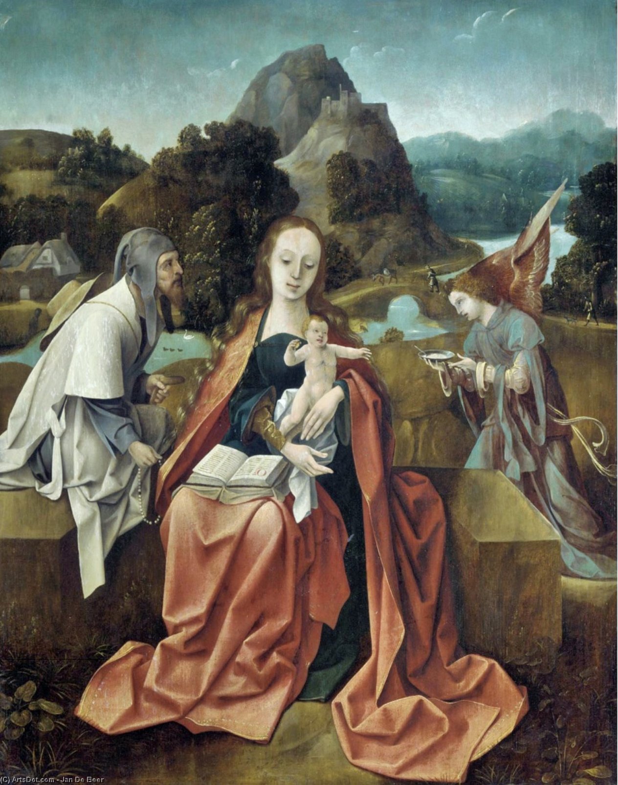 Wikioo.org - The Encyclopedia of Fine Arts - Painting, Artwork by Jan De Beer - Madonna and Child with a pilgrim and an angel