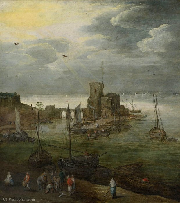 Wikioo.org - The Encyclopedia of Fine Arts - Painting, Artwork by Jan De Momper - Harbor view with fishermen