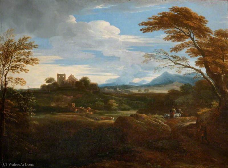 Wikioo.org - The Encyclopedia of Fine Arts - Painting, Artwork by Jan Frans Van Bloemen - A Southern Landscape with Shepherds and a Distant Town