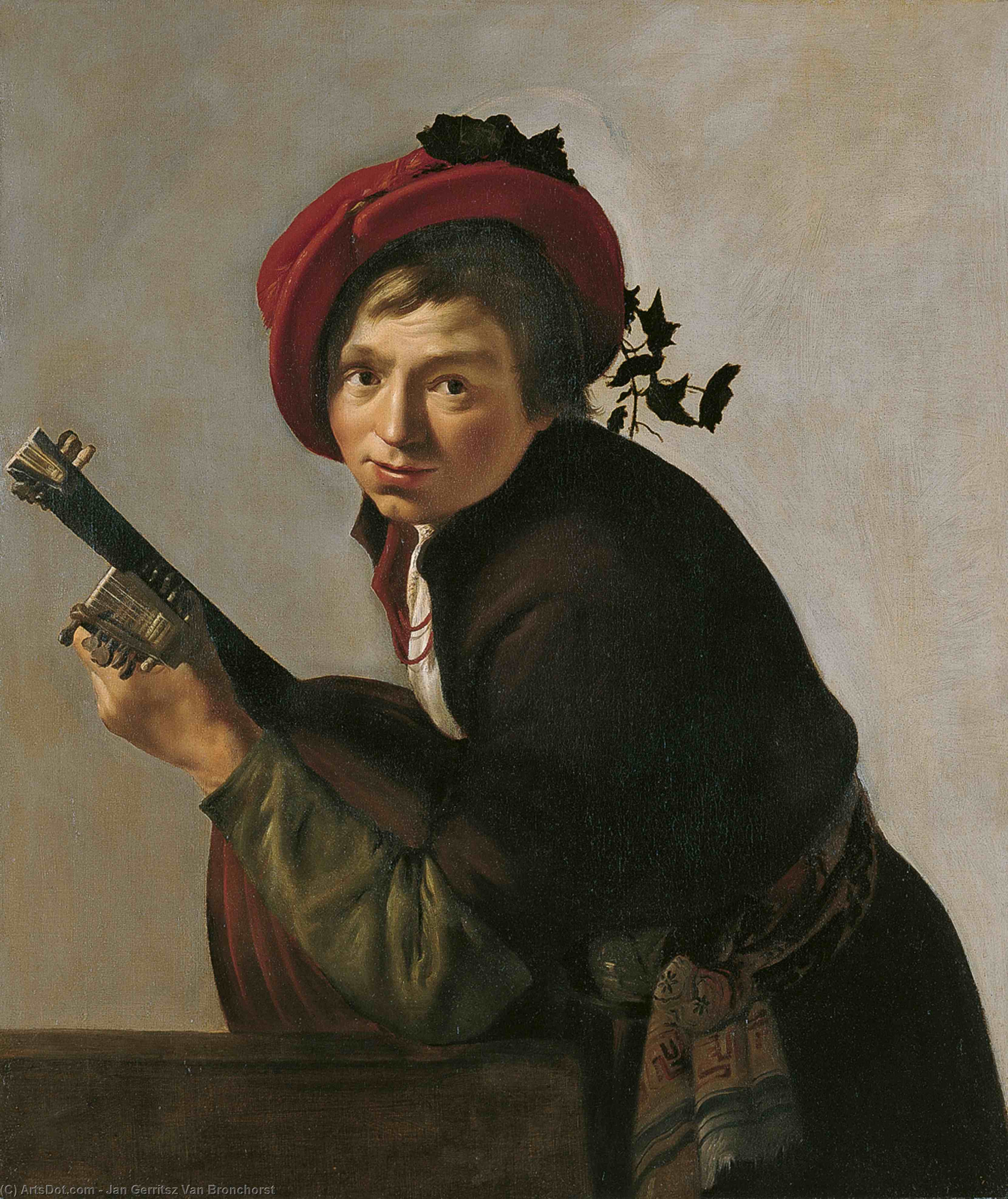 Wikioo.org - The Encyclopedia of Fine Arts - Painting, Artwork by Jan Gerritsz Van Bronchorst - Young Man Playing a Theorbo