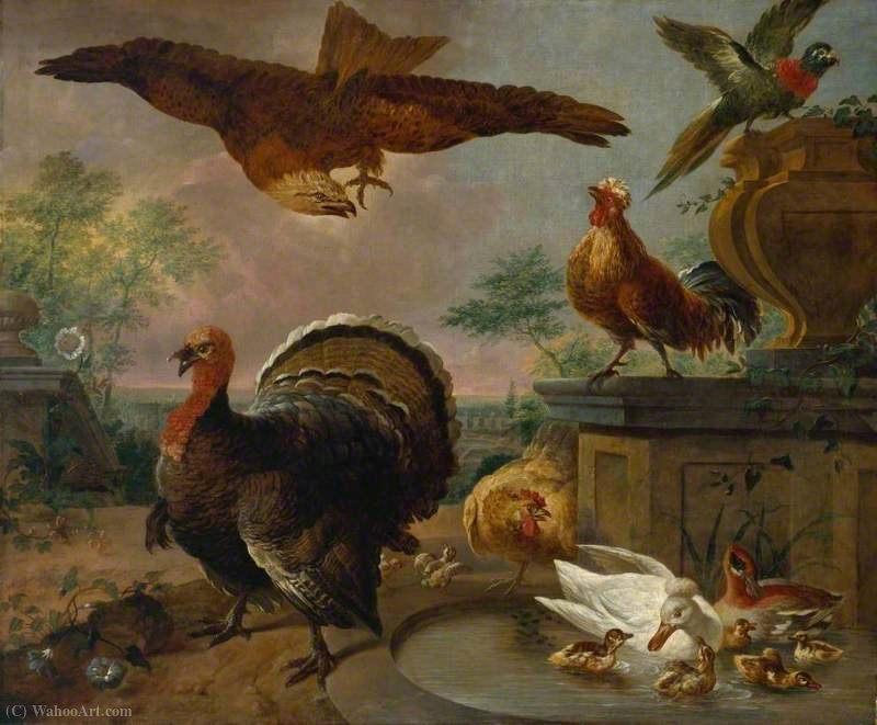 Wikioo.org – L'Enciclopedia delle Belle Arti - Pittura, Opere di Jan Griffier - Un Fowl Turchia e altri in un parco