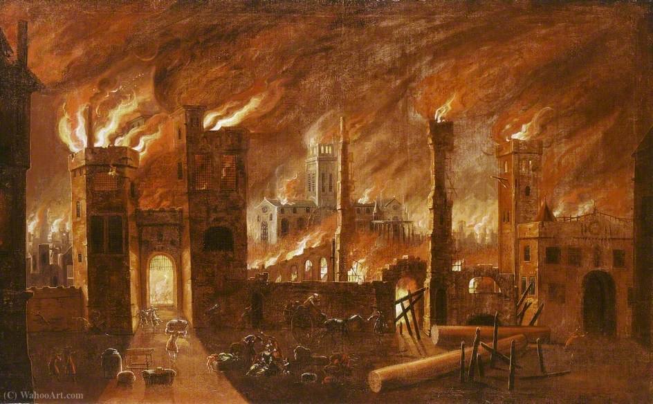 Wikioo.org - The Encyclopedia of Fine Arts - Painting, Artwork by Jan Griffier - The Great Fire of London, (1666)