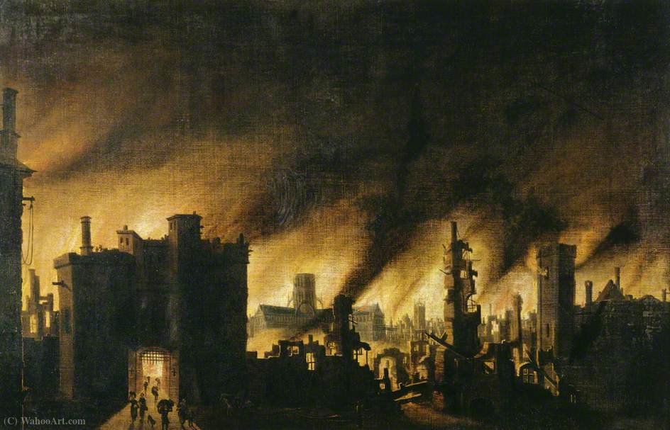 Wikioo.org – La Enciclopedia de las Bellas Artes - Pintura, Obras de arte de Jan Griffier - El Gran Incendio de Londres