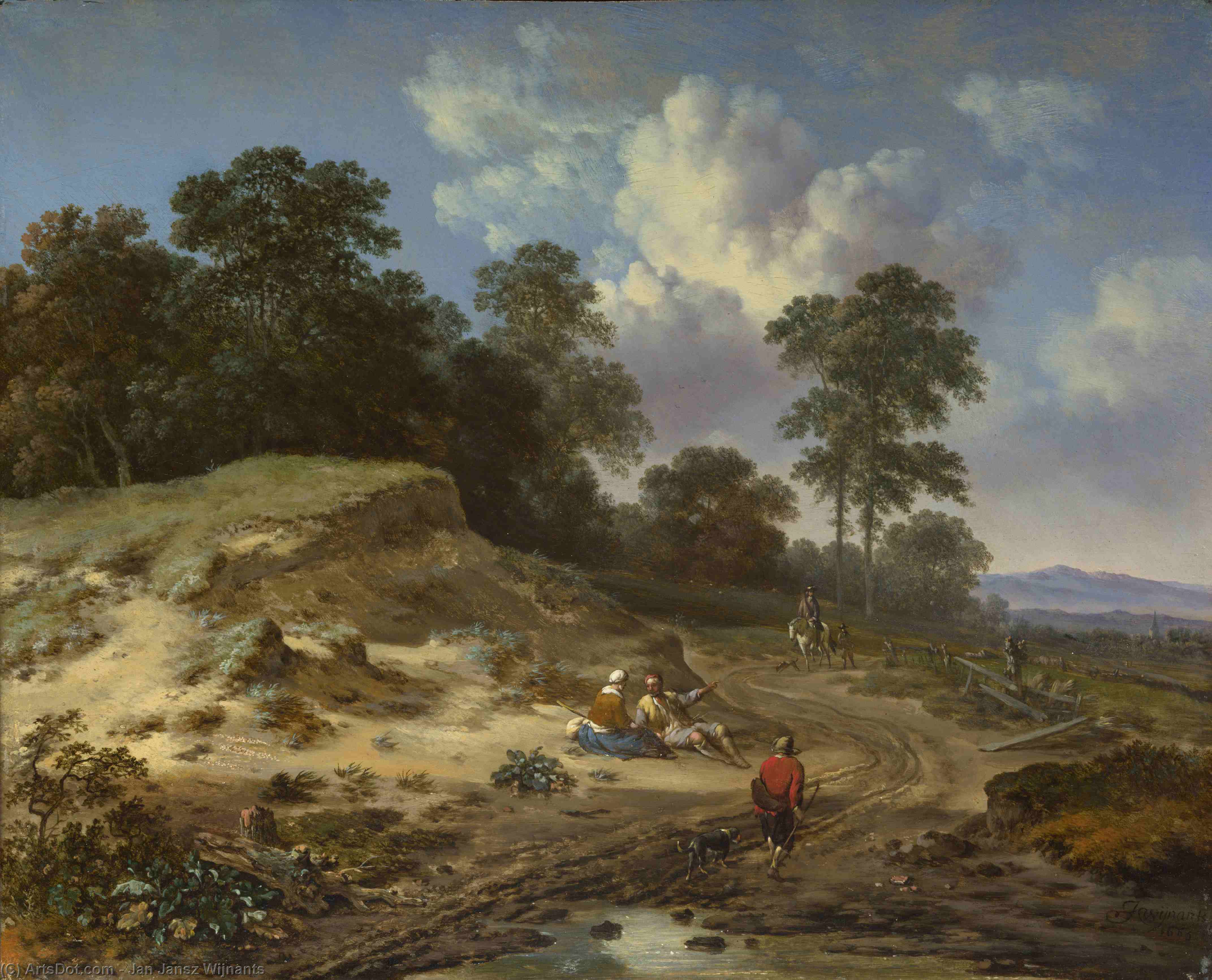 WikiOO.org – 美術百科全書 - 繪畫，作品 Jan Jansz Wijnants - 一个 轨道 由 沙丘 , 与 农民和 一个 骑手