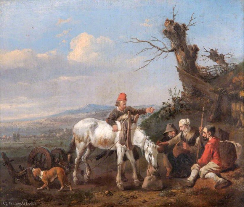 Wikioo.org - The Encyclopedia of Fine Arts - Painting, Artwork by Jan Jansz Wijnants - Landscape with Travellers Resting and a Couple on Horseback