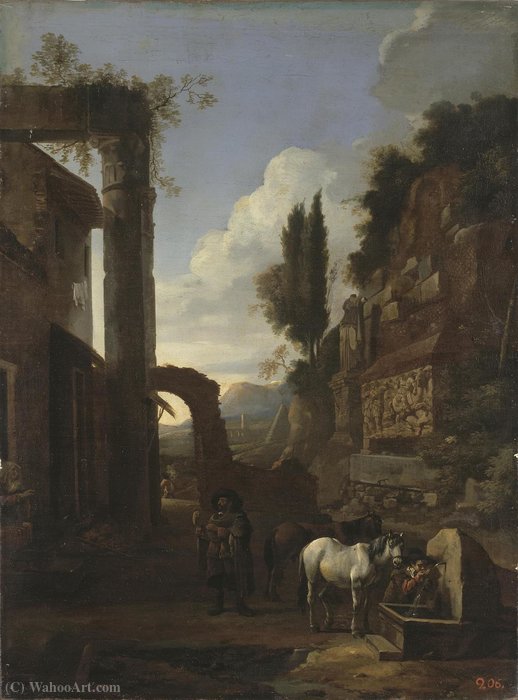 Wikioo.org - The Encyclopedia of Fine Arts - Painting, Artwork by Jan Miel - Road in the Roman Campagna
