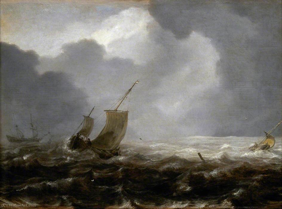Wikioo.org - The Encyclopedia of Fine Arts - Painting, Artwork by Jan Porcellis - A Fishing Pink on a Windy Day