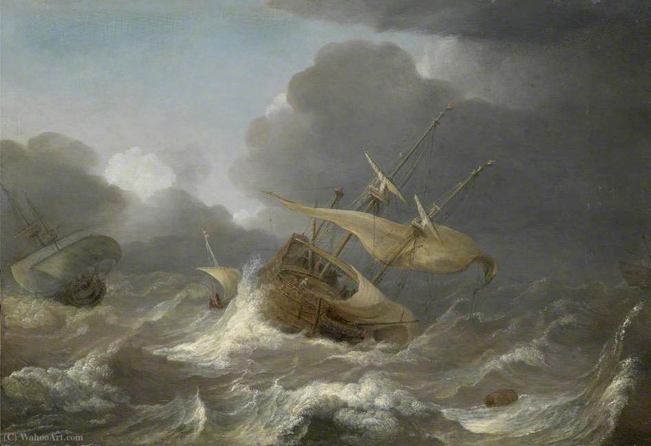 WikiOO.org - Güzel Sanatlar Ansiklopedisi - Resim, Resimler Jan Porcellis - Dutch Ships in a Gale