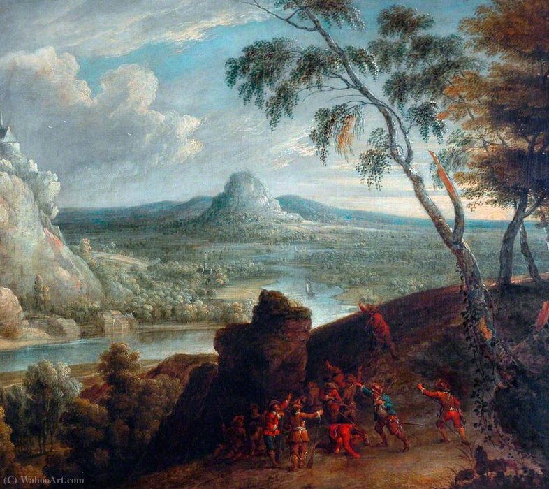 WikiOO.org - Encyclopedia of Fine Arts - Schilderen, Artwork Jan Von Huchtenburgh - Landscape with Soldiers
