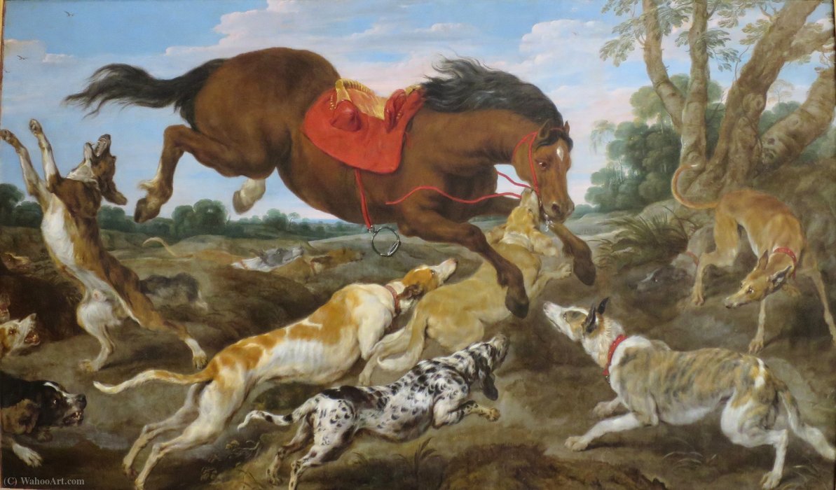 Wikioo.org - The Encyclopedia of Fine Arts - Painting, Artwork by Jan Wildens - Horse Attacked by Dogs