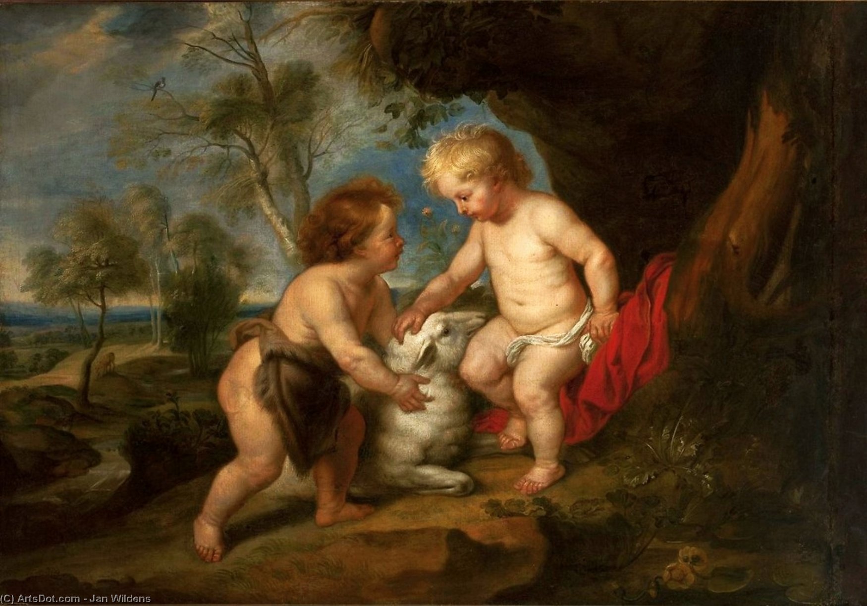 Wikioo.org - The Encyclopedia of Fine Arts - Painting, Artwork by Jan Wildens - Infant Christ and St. John the Babtist in a landscape.