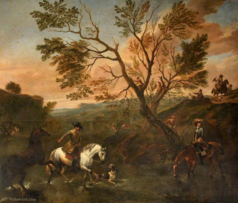 WikiOO.org - Enciclopedia of Fine Arts - Pictura, lucrări de artă Jan Wyck - A Landscape with Horsemen, Including a Falconer
