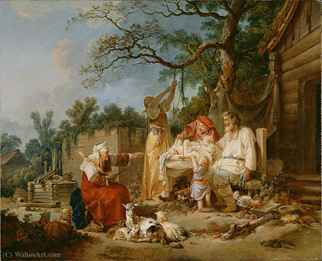 WikiOO.org - Encyclopedia of Fine Arts - Schilderen, Artwork Jean Baptiste Le Prince - The russian cradle