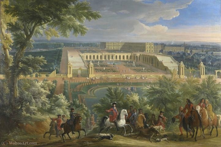 Wikioo.org - สารานุกรมวิจิตรศิลป์ - จิตรกรรม Jean Baptiste Martin - A Stag Hunt at Versailles