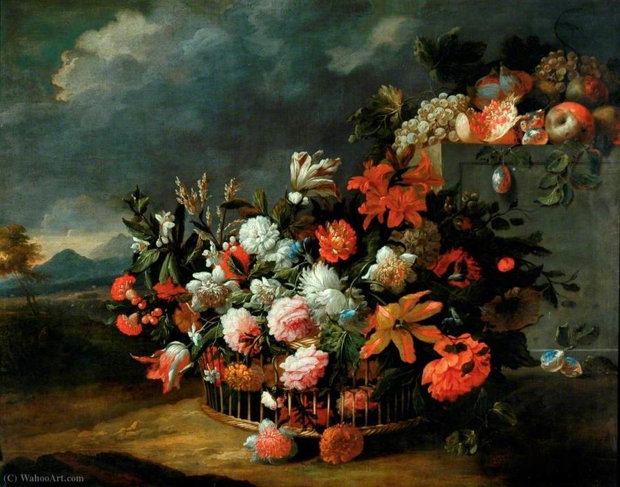 WikiOO.org - Enciklopedija dailės - Tapyba, meno kuriniai Jean Baptiste Monnoyer - Basket of Flowers