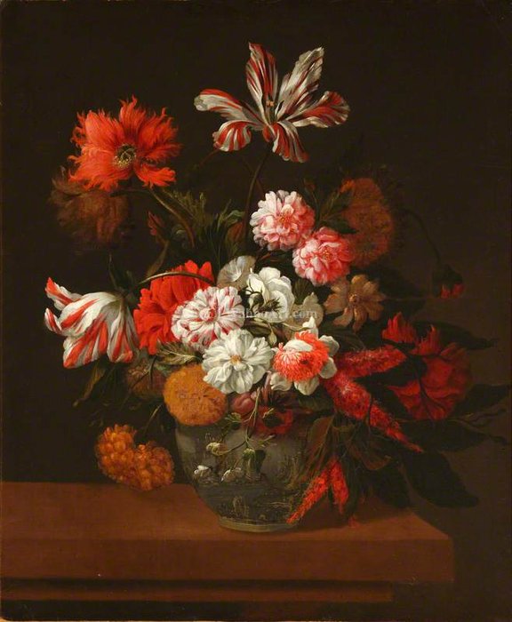 Wikioo.org - The Encyclopedia of Fine Arts - Painting, Artwork by Jean Baptiste Monnoyer - Flowers in a China Vase